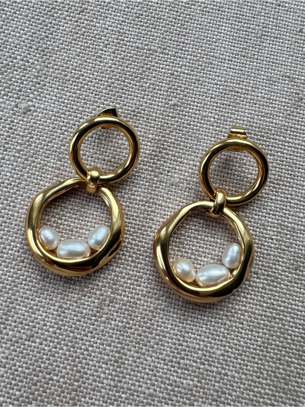 J. Crew Gold Hoop Earrings with White Pearl Accents